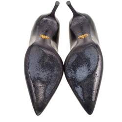Prada Metallic Grey Leather Pointed Toe Pumps Size 36.5
