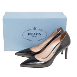 Prada Metallic Grey Leather Pointed Toe Pumps Size 36.5