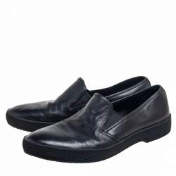 Pre Owned Prada Black Leather Slip-On Sneakers Size 38