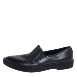 Pre Owned Prada Black Leather Slip-On Sneakers Size 38