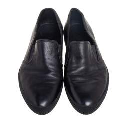 Pre Owned Prada Black Leather Slip-On Sneakers Size 38