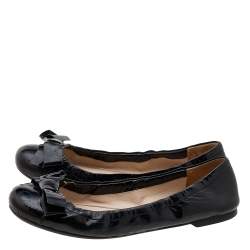 Pre Owned Prada Black Patent Leather Bow Scrunch Ballet Flats Size 35.5