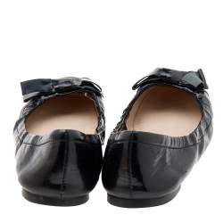 Pre Owned Prada Black Patent Leather Bow Scrunch Ballet Flats Size 35.5