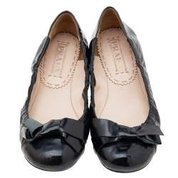 Pre Owned Prada Black Patent Leather Bow Scrunch Ballet Flats Size 35.5