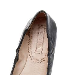 Pre Owned Prada Black Patent Leather Bow Scrunch Ballet Flats Size 35.5