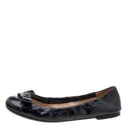 Pre Owned Prada Black Patent Leather Bow Scrunch Ballet Flats Size 35.5