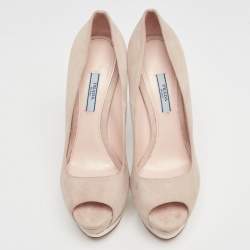 Pre Owned Prada Cream/Gold Suede And Leather Peep Toe Platform Pumps Size 39