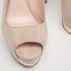 Pre Owned Prada Cream/Gold Suede And Leather Peep Toe Platform Pumps Size 39