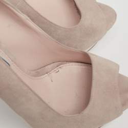 Pre Owned Prada Cream/Gold Suede And Leather Peep Toe Platform Pumps Size 39