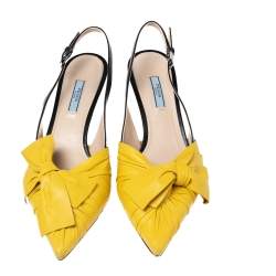 Pre Owned Prada Yellow/Black Leather Bow Slingback Pumps Size 41