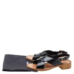 Pre Owned Prada Black Leather Cross Strap Sandals Size 37