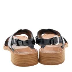 Pre Owned Prada Black Leather Cross Strap Sandals Size 37