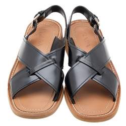 Pre Owned Prada Black Leather Cross Strap Sandals Size 37