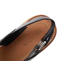 Pre Owned Prada Black Leather Cross Strap Sandals Size 37