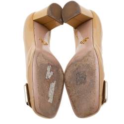 Pre Owned Prada Beige Patent Leather Block Heel Pumps Size 38