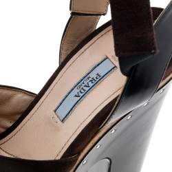 Prada Brown/Black Suede and Leather Ankle Strap Platform Sandals Size 36.5