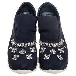 Pre Owned Prada Black Nylon Crystal Embellished Slip On Sneakers Size 40