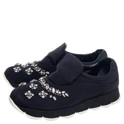 Pre Owned Prada Black Nylon Crystal Embellished Slip On Sneakers Size 40