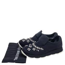 Pre Owned Prada Black Nylon Crystal Embellished Slip On Sneakers Size 40