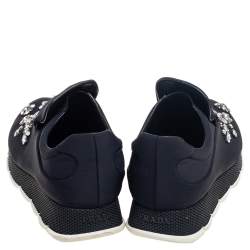 Pre Owned Prada Black Nylon Crystal Embellished Slip On Sneakers Size 40