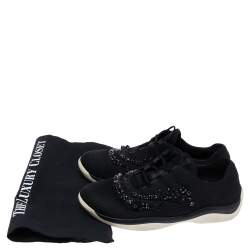 Pre Owned Prada Black Mesh Crystal Embellished Slip On Sneakers Size 40