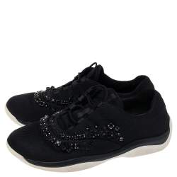 Pre Owned Prada Black Mesh Crystal Embellished Slip On Sneakers Size 40