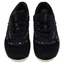 Pre Owned Prada Black Mesh Crystal Embellished Slip On Sneakers Size 40