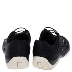 Pre Owned Prada Black Mesh Crystal Embellished Slip On Sneakers Size 40