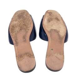 Pre Owned Prada Navy Blue Saffiano Patent Leather Slide Flat Sandals Size 36