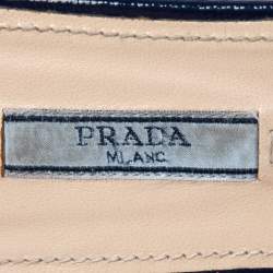 Pre Owned Prada Navy Blue Saffiano Patent Leather Slide Flat Sandals Size 36