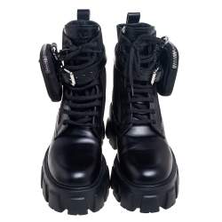 Pre Owned Prada  Black Leather Monolith Ankle Boots Size 37