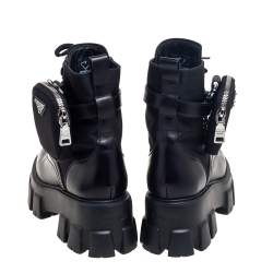 Pre Owned Prada  Black Leather Monolith Ankle Boots Size 37