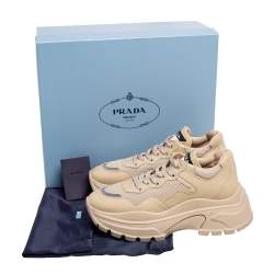 Pre Owned Prada Beige Leather Low Top Sneakers Size 39