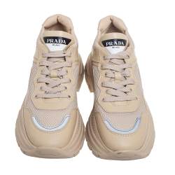 Pre Owned Prada Beige Leather Low Top Sneakers Size 39