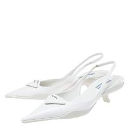 Pre Owned Prada White Brushed Leather Slingback Pumps Size 38