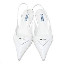 Pre Owned Prada White Brushed Leather Slingback Pumps Size 38