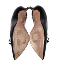 Pre Owned Prada Black Patent Leather Bow Pumps Size 36.5