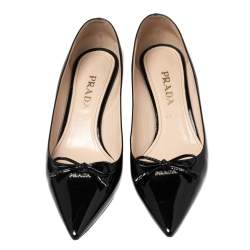 Pre Owned Prada Black Patent Leather Bow Pumps Size 36.5