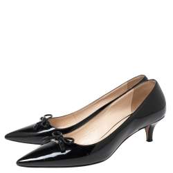 Pre Owned Prada Black Patent Leather Bow Pumps Size 36.5