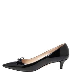 Pre Owned Prada Black Patent Leather Bow Pumps Size 36.5