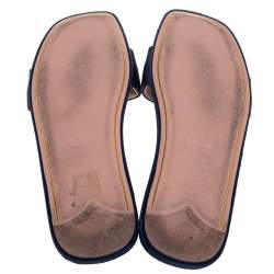 Pre Owned Prada Ink Blue Satin Flat Slides Size 37.5