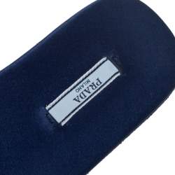Pre Owned Prada Ink Blue Satin Flat Slides Size 37.5