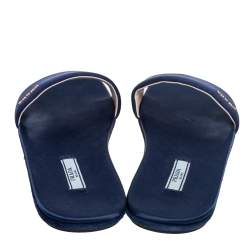 Pre Owned Prada Ink Blue Satin Flat Slides Size 37.5