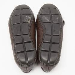 Pre Owned Prada Dark Brown Leather Buckle Slip On Loafers Size 37.5