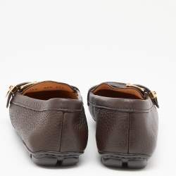 Pre Owned Prada Dark Brown Leather Buckle Slip On Loafers Size 37.5