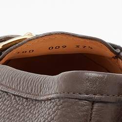 Pre Owned Prada Dark Brown Leather Buckle Slip On Loafers Size 37.5