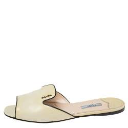 Pre Owned Prada Cream Patent Leather Flat Sandals Size 40.5