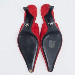 Pre Owned Prada Red Suede Pointed Mule Sandals Size 38