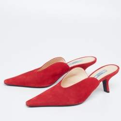 Pre Owned Prada Red Suede Pointed Mule Sandals Size 38