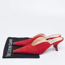 Pre Owned Prada Red Suede Pointed Mule Sandals Size 38